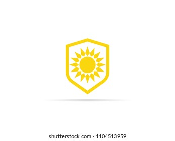 UV protection icon, anti ultraviolet radiation with sun and shield logo symbol. vector illustration.
