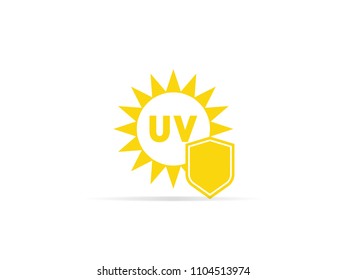 UV protection icon, anti ultraviolet radiation with sun and shield logo symbol. vector illustration.