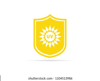 UV protection icon, anti ultraviolet radiation with sun and shield logo symbol. vector illustration.