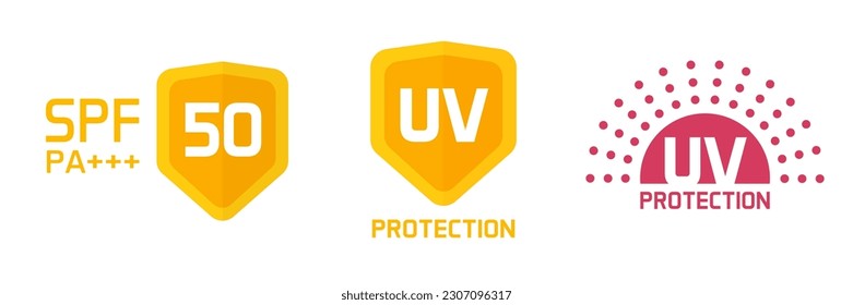 UV protection icon logo, sunlight protect spf 50 label badge graphic for body cream defence, spf50 sticker tag shield anti sun rays products pictogram, sunscreen ultraviolet sunblock symbol clipart