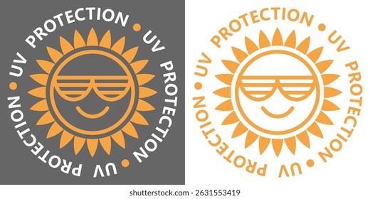 UV protection icon set featuring symbols for ultraviolet radiation, sun safety, and SPF. Vector pictograms for skincare, sunscreen labels, and cosmetic packaging design