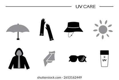 Conjunto de iconos de protección UV material negro