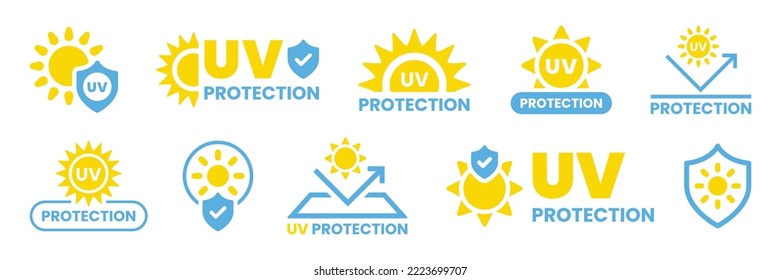 conjunto de iconos de protección UV. Icono de radiación UV. Símbolo ultravioleta, ilustración vectorial del logotipo.
