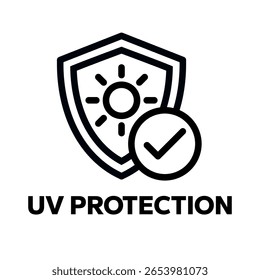 UV protection icon set. UV radiation icon. Ultraviolet symbol. Sun uv protection icons. Sunscreen spf logo. UPF sun protection label product. Skincare illustration, sign for cosmetics packaging.