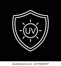 Icono de protección UV con rayos solares y símbolo de escudo para la seguridad y el concepto de cuidado de la piel en estilo de línea plana