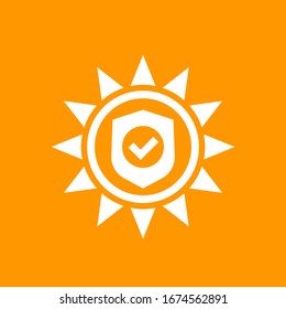 Icono de protección UV, sol con vector protector