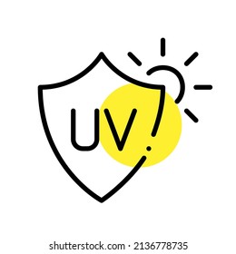UV protection icon. Sun and shield. Pixel perfect, editable stroke