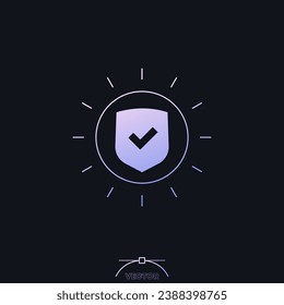 UV protection icon with sun and shield, vector