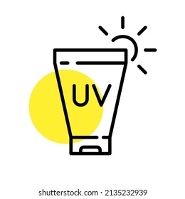 UV Protection Icon. Sunscreen SPF Lotions To Prevent Ageing And Skin Cancer. Pixel Perfect, Editable Stroke