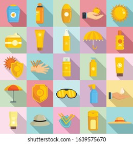 Uv protection icons set. Flat set of uv protection vector icons for web design