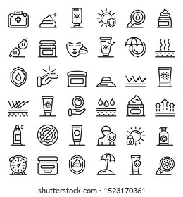 Uv protection icons set. Outline set of uv protection vector icons for web design isolated on white background