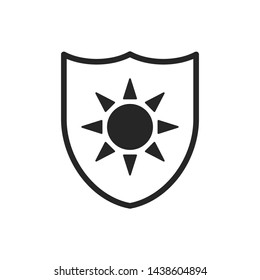 UV protection isolated icon. Isolated solar or sun logotype. Sheild with sun symbol. Icon of sun protection. EPS 10