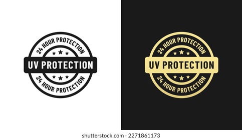 Vector de etiquetas de protección UV o Vector de marca de protección UV aislado en estilo plano. Vector de protección UV. Vector de etiqueta de protección UV para el elemento de diseño del producto de cuidado de la piel. Etiqueta simple aislada.