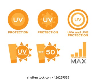 uv protection logo and icon , 6 sets , ultraviolet in the circle sun