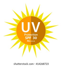 UV Protection logo with SPF 30 PA 3 plus isolated on white background
