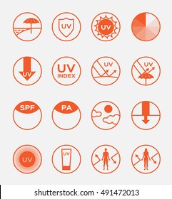 uv protection logo vector and icon , 16 ultraviolet set