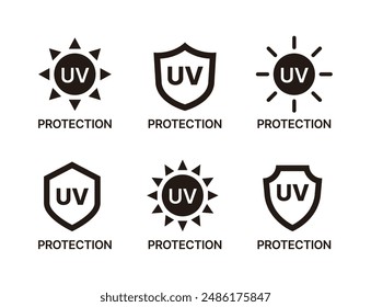 UV protection mark symbol logo icon set. Simple and minimalistic icon in the shape of a sun and shield.