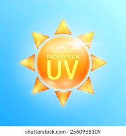 UV protection in orange sun. Protects against UVA, UVB, sunlight and ultraviolet attacks. For design cosmetic products ads. Vector.