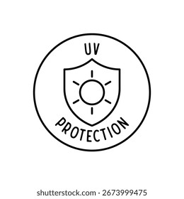 Icono de Vector de etiqueta redonda de protección UV con Ilustración vectorial de diseño de contorno de protector solar