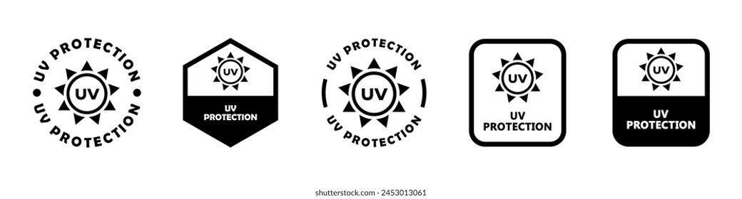 Señal de protección UV. Protección contra los rayos ultravioleta - Vector de etiquetas.