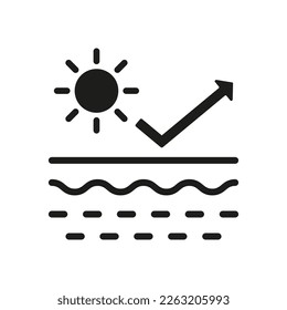 UV Protection Skin Silhouette Icon. Stop Ultra Violet and SPF Cream Concept. Reflect Ultraviolet Radiation from Skin Glyph Pictogram. Block Solar Light Icon. Isolated Vector Illustration.