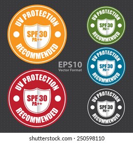 UV protection SPF 30 PA++ Recommended icon, tag, label, sign, sticker, vector format