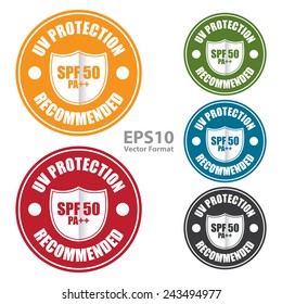 UV protection SPF 50 PA++ Recommended icon, tag, label, sign, sticker isolated on white, vector format