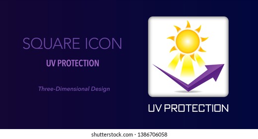 UV protection square icon. Three-dimensional design.