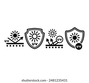 UV protection sun icons symbol sign badge vector design illustration black white color element collections 