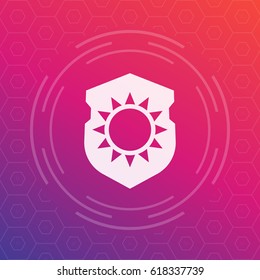 UV protection, sun on shield vector icon