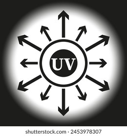 UV protection symbol. Ultraviolet radiation shield. Sunscreen effectiveness emblem. Skin care graphic. Vector illustration. EPS 10.