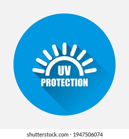 Icono de vector de protección UV en fondo azul. Imagen plana con sombra larga.