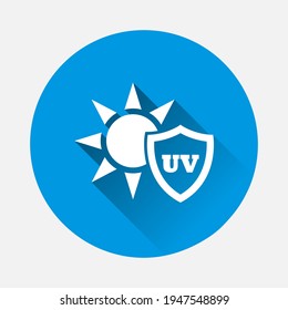 UV protection vector icon on blue background. Flat image with long shadow.