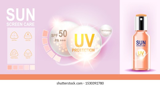 UV Protection and Whitening Logo Vector for Sun Block Products. Skin Care Concept.