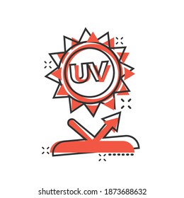 UV radiation icon in comic style. Ultraviolet cartoon vector illustration on white isolated background. Solar protection splash effect business concept.