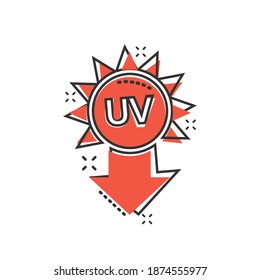 UV radiation icon in comic style. Ultraviolet cartoon vector illustration on white isolated background. Solar protection splash effect business concept.