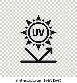 UV radiation icon in flat style. Ultraviolet vector illustration on white isolated background. Solar protection business concept.