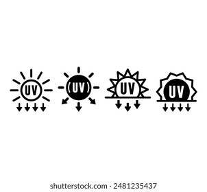 UV radiation solar ultraviolet icons symbol sign vector design black white color illustration element collection set isolated