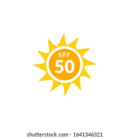 UV radiation sun block icon. Solar ultraviolet uv radiation logo 50spf.