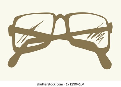 Uv ray polarized tint hip unisex ocular model on light backdrop. Freehand outline dark hand drawn old metal logo pictogram emblem design in art doodle retro style pen on paper text space. Closeup view