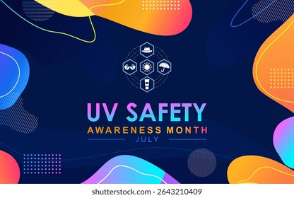 UV safety awareness month is observed every year in July. Best for cards, banners, posters, social media and more. Colorful background. Vector illustration.