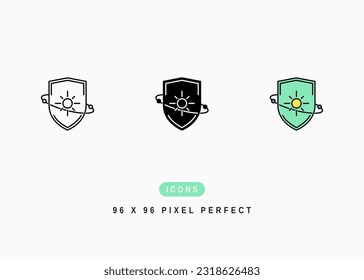 UV Shield Icon. Sunblock Protection Symbol Stock Illustration. Vector Line Icons For UI Web Design And Presentation