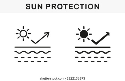 UV Skin Protection Line and Silhouette Icon Set. Reflect Ultraviolet Radiation from Skin Symbol Collection. Block Solar Light. Stop Ultraviolet Rays, SPF Cream Pictogram. Isolated Vector Illustration.