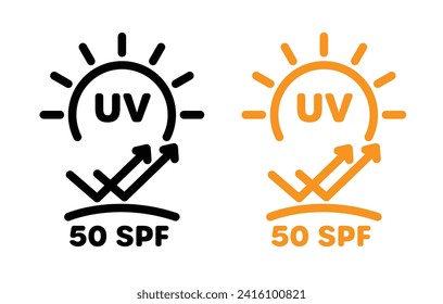 UV SPF 50 Protect Line Icon. UVA Sunscreen Protect Icon in black and white Color.