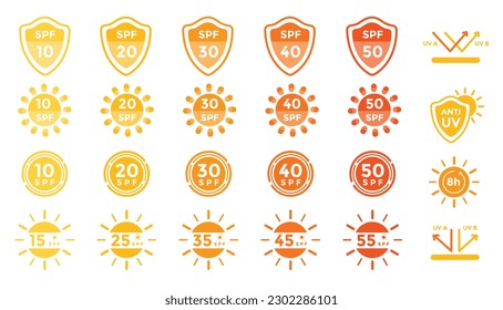 Uv and spf sun protection badges label collection