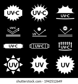 Sello de esterilización UV. Protección contra la radiación uv-c. Insignia para esterilización ultravioleta. Irradiación germicida ultravioleta. Limpieza de superficie, procedimiento de descontaminación médica. Vector