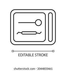 UV sterilizer disinfection box linear icon. UV light device. Disinfecting medical tools. Thin line customizable illustration. Contour symbol. Vector isolated outline drawing. Editable stroke