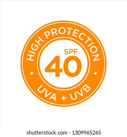 UV, sun protection, high SPF 40 vector icon on white background