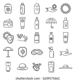 Uv sun protection icons set. Outline set of uv sun protection vector icons for web design isolated on white background