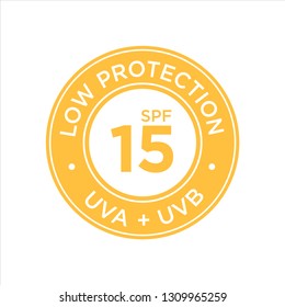 UV, sun protection, low SPF 15 vector icon on white background